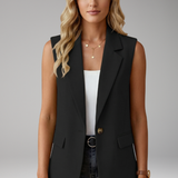Women's Tailored Sleeveless Notched-Lapel Button Blazer