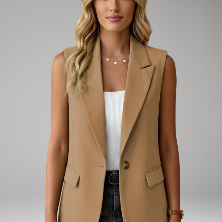 Women's Tailored Sleeveless Notched-Lapel Button Blazer