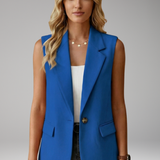 Women's Tailored Sleeveless Notched-Lapel Button Blazer
