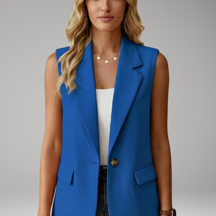 Women's Tailored Sleeveless Notched-Lapel Button Blazer
