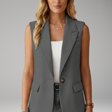 Women's Tailored Sleeveless Notched-Lapel Button Blazer