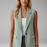 Women's Tailored Sleeveless Notched-Lapel Button Blazer