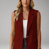 Women's Tailored Sleeveless Notched-Lapel Button Blazer
