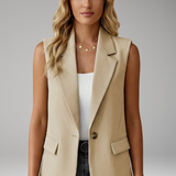 Women's Tailored Sleeveless Notched-Lapel Button Blazer