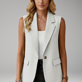 Women's Tailored Sleeveless Notched-Lapel Button Blazer