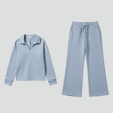 Women's Collared Top and Wide-Leg Drawstring Set
