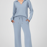 Women's Collared Top and Wide-Leg Drawstring Set