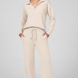 Women's Collared Top and Wide-Leg Drawstring Set
