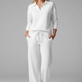 Women's Collared Top and Wide-Leg Drawstring Set