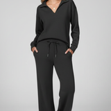 Women's Collared Top and Wide-Leg Drawstring Set