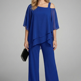 Women's Cold-Shoulder Top and Wide-Leg Pants Set