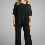 Women's Cold-Shoulder Top and Wide-Leg Pants Set