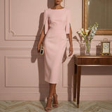 Women's Pearl-Trim Slit Sleeve Bodycon Midi Dress