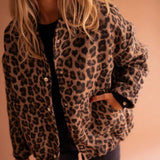 Oversized Leopard Print Snap-Button Bomber Jacket