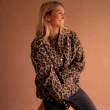 Oversized Leopard Print Snap-Button Bomber Jacket