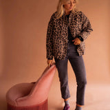 Oversized Leopard Print Snap-Button Bomber Jacket