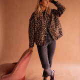 Oversized Leopard Print Snap-Button Bomber Jacket