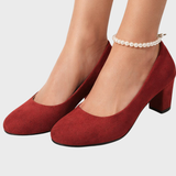 Women's Round Toe Block Heel Slip-On Pumps