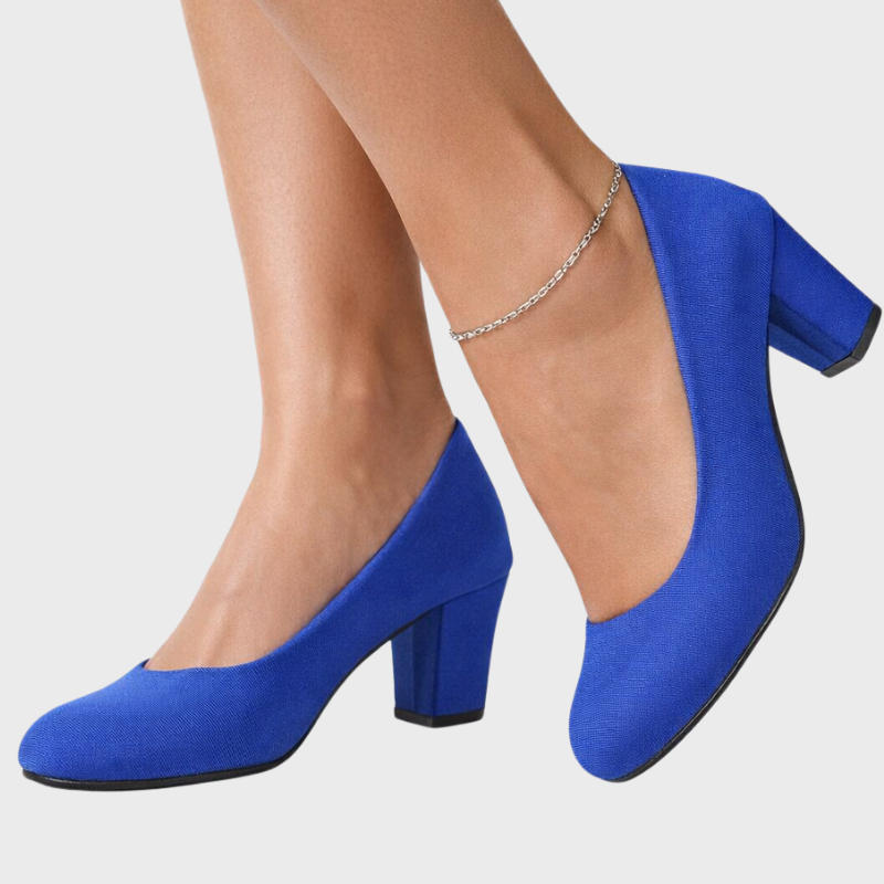 Women's Round Toe Block Heel Slip-On Pumps