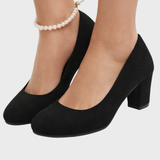Women's Round Toe Block Heel Slip-On Pumps