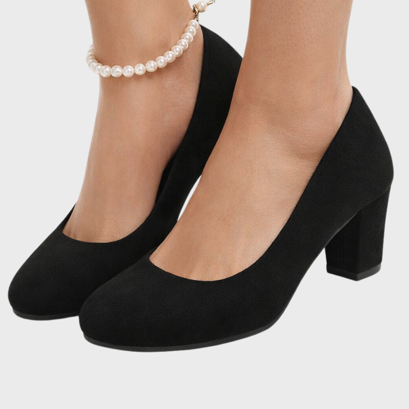 Women's Round Toe Block Heel Slip-On Pumps