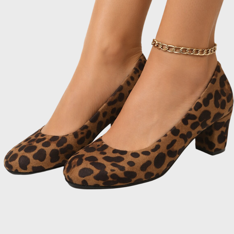 Women's Round Toe Block Heel Slip-On Pumps