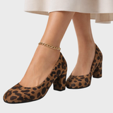 Women's Round Toe Block Heel Slip-On Pumps