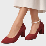 Women's Round Toe Block Heel Slip-On Pumps