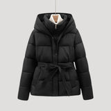 Women's Belted Hooded Full-Zip Puffer Jacket