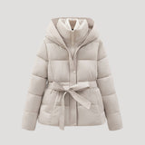 Women's Belted Hooded Full-Zip Puffer Jacket
