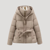 Women's Belted Hooded Full-Zip Puffer Jacket