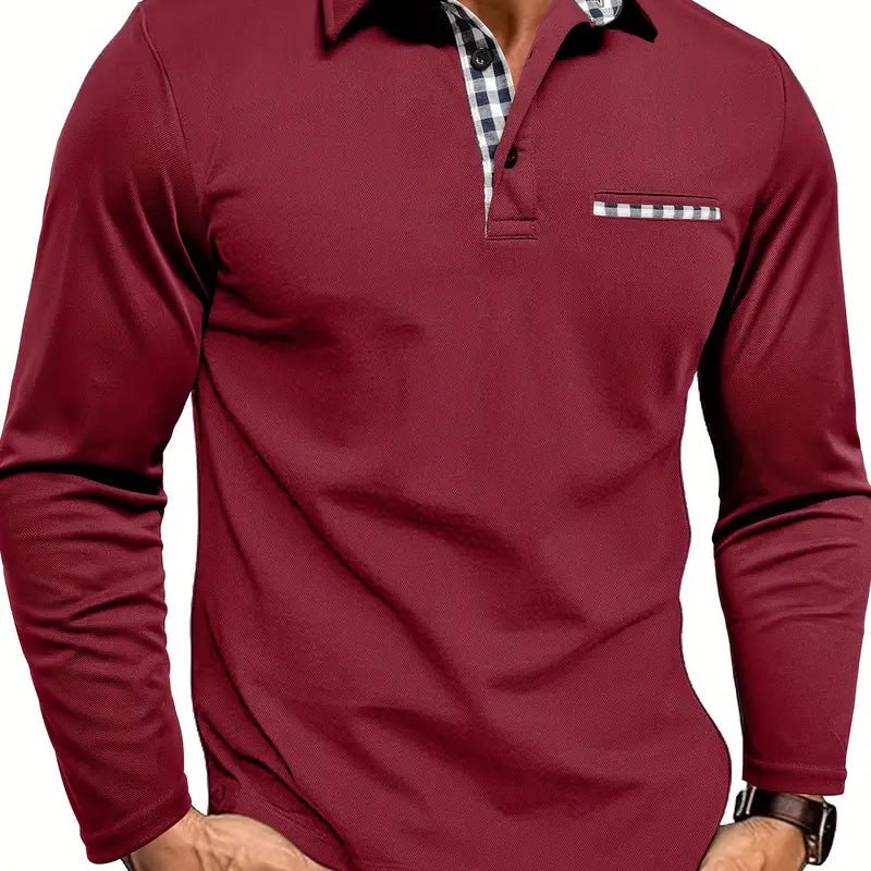 Men's Slim Fit Long Sleeve Check Trim Polo