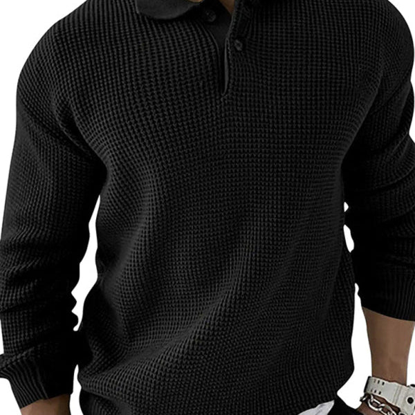 Men's Textured Knit Polo Sweater