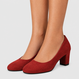 Women's Round Toe Block Heel Slip-On Pumps