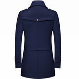 Men's Double Collar Long Wool Blend Coat