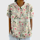 Women's Floral Short-Sleeve Collared Cotton Blend Blouse