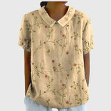 Women's Floral Short-Sleeve Collared Cotton Blend Blouse