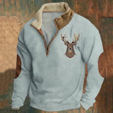 Men's Deer Motif Half-Zip Fleece-Lined Sweater