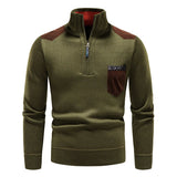 Men's Quarter Zip Knit Sweater with Contrast Pocket