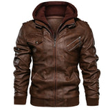 Men's Hooded Faux Leather Zip Jacket