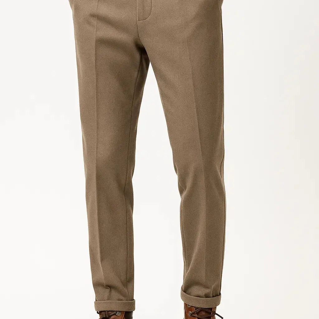 Men's Grey Wool Structured Slim Fit Trousers