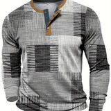 Men's Geometric Print Henley Long Sleeve Shirt