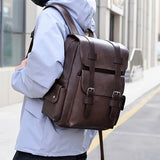 Men's Large-Capacity Multi-Pocket PU Laptop Backpack