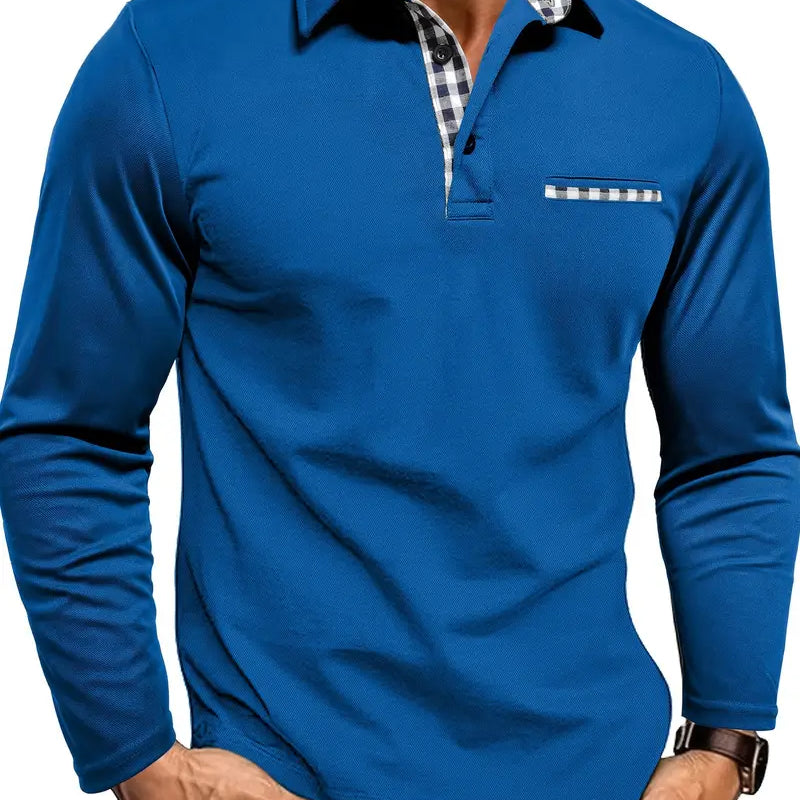 Men's Slim Fit Long Sleeve Check Trim Polo