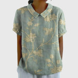 Women's Floral Short-Sleeve Collared Cotton Blend Blouse