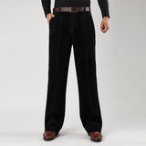 Men's Black Corduroy Wide Leg Pleated Trousers