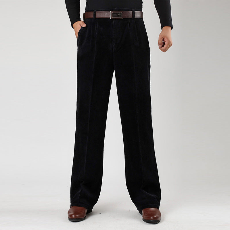 Men's Black Corduroy Wide Leg Pleated Trousers