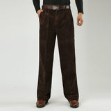 Men's Black Corduroy Wide Leg Pleated Trousers