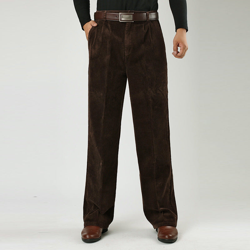 Men's Black Corduroy Wide Leg Pleated Trousers