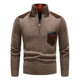 Men's Quarter Zip Knit Sweater with Contrast Pocket
